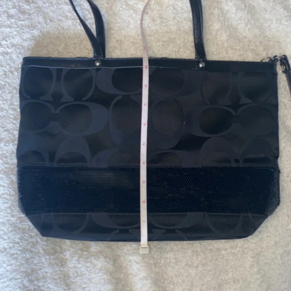 Coach Signature Tote Handbag #H1120-F17574 tripe Satin Sequins Medium Black - Picture 5 of 7